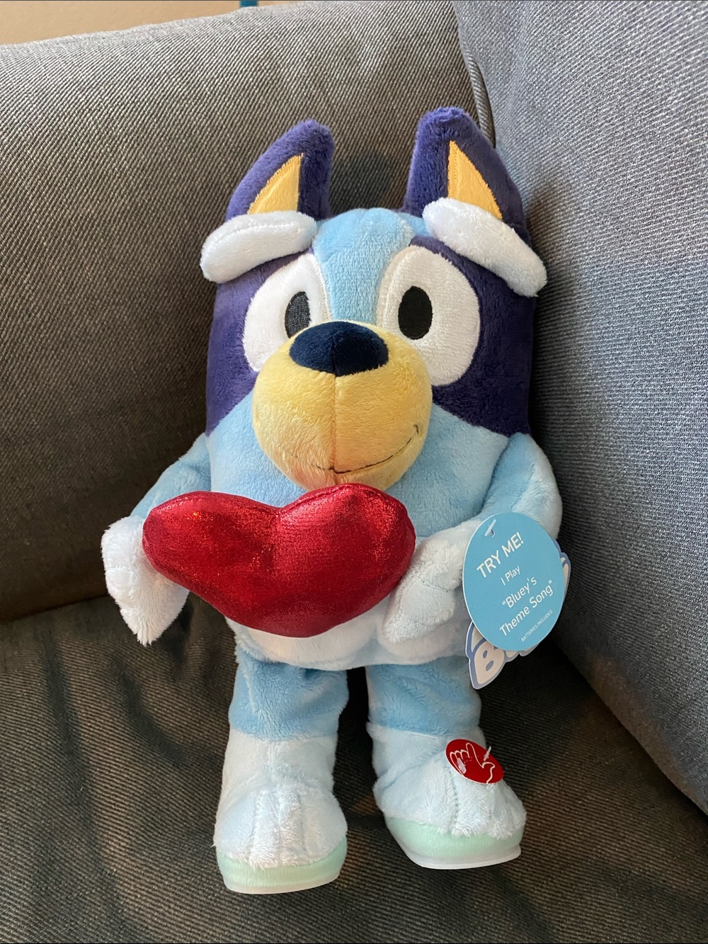 Animated Dancing Bluey Plushie Holding Red Heart